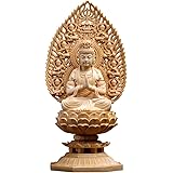 繁樓藝雕 仏像 普賢菩薩 木彫り 置物 開運十二干支お守り本尊 風水 祈る 厄除け 桧木 飛天光背 八角台座 （高さ28cm×巾12cm×奥行12cm）