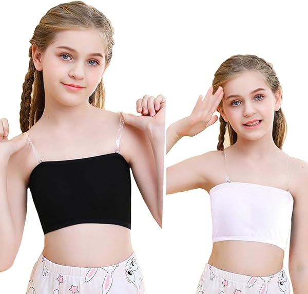 InSomila Tube Top Strap Kids Junior Cup-Attached Non-Slip Non-Falling Dance Bra Transparent Straps Non-Wired Bear Top Children Belly Dance Inner - 1