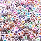 gresorth 800個マルチカラーハート形状アクリルビーズホワイトキューブビーズDIYブレスレット、ネックレス、キーチェーン6 x 6 mm