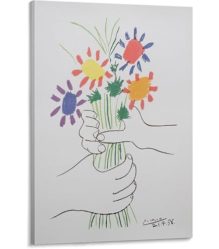 【美品】パブロ・ピカソ　「花束を持つ手」キャンバス　印刷画　サイン入り60✕40 Amazon.co.jp: 花束(Le Bouquet De Fleurs) ポスタープリント