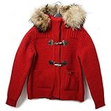 [バーク] Bark レディース ニット ファー付き フード ショート丈 ダッフル コート 裏地なし レッド 255 DUFFLE COAT [並行輸入品]