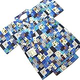 甚平 男の子 男児 蛙 おたまじゃくし 市松 唐草 (95, 青色)