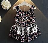 夏の赤ちゃんの女の子の服小さな花の短い段落のフリンジジャケットのTシャツ+花のキュロットの服服子供子供