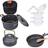 キャンプクッカー クッカー アウトドア9点セット EZCAMP 防災キャンプ 登山用鍋 Bbq食器 ステレンス製 小型 軽量 収納袋付き 2-3人に適応