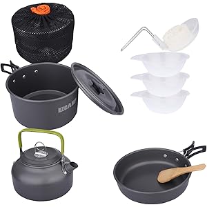 キャンプクッカー クッカー アウトドア9点セット EZCAMP 防災キャンプ 登山用鍋 Bbq食器 ステレンス製 小型 軽量 収納袋付き 2-3人に適応