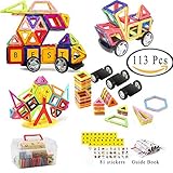 113ピース磁気ビルディングブロックマグネットタイル教育Stacking磁気ブロックfor Kids 3dマグネットBuilding Toys Set in Rainbow Colors With W