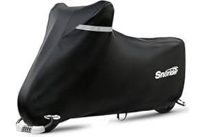 [Snorider]バイクカバー 厚手 大型 傷つきにくい 原付カバー 防水 UVカット 通気口 盗難防止ロック穴付き 防風ベルト付き 高耐久 125cc 250cc 400cc 600cc対応 XL - 1