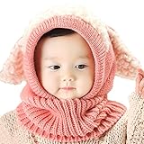 ゴシレ Gosear ベビー 赤ちゃん 冬用 防寒 ニット帽子 子供 編みキャップ かわいい ウサギの耳 ピンク
