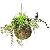 MedianField 【 多肉植物 フェイク 苔玉 麻ひも 付き 】 観葉植物 フェイクグリーン 造花 多肉 吊り 人工観葉植物 サボテン インテリア 観葉 植物 おしゃれ 雑貨 ハンギング 緑 グリーン ギフト モス (黄緑)