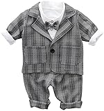 (ラクエスト) Laquest 幼児 ベビー フォーマル セットアップ ジャケット パンツ 蝶ネクタイ 入園 スーツ 男の子 (80cm, チェック)