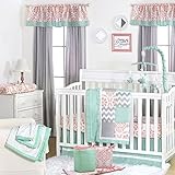 Mint, Coral and Grey Patchwork 5 Piece Baby Crib Bedding Set by The Peanut Shell by The Peanut Shell
