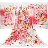 【お宮参り着物】【白地系 鈴に毬と花の柄】女の子 友禅 刺繍 正絹【風呂敷プレゼント / ギフト対応】