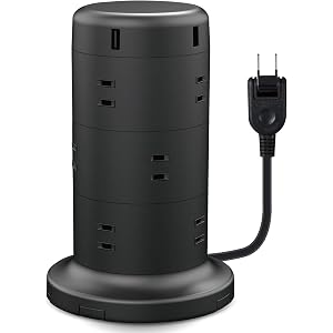 エレコム 電源タップ タワー型 延長コード 12個口 USB×5ポート 雷ガード ほこりシャッター 固定パーツ付 2m…