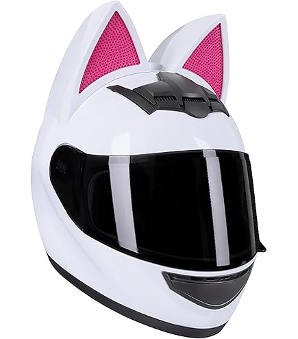 Amazon.co.jp: オートバイフルフェイスヘルメットピンクホワイト猫耳