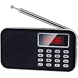 【Newiy Start】充電式 ポータブルラジオ AM FM ワイドFMも対応 ポケットラジオ 高感度 小型 LEDライト アンテナ スピーカー付き FMラジオ マイクロSDカード対応 MP3プレーヤー (ブラック)