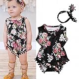 Karchi 　　　女児子供上下セット服　　 女の子用服 女児用服 花柄　　ベビー用無袖連体服 　春夏 可愛い ベビ用服　 柔らかい おしゃれ 　新生児　幼児　赤ちゃん（選べる6色）　 (90, ブラ