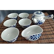 b97 廻し籠・茶銚セット 染竹籠 染付　山水 後ろ手橋本龍岳 京都　煎茶 Amazon.co.jp: 京焼 清水焼 橋本龍岳 染付 茶道具煎茶器一式急須