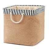 Laundry Basket, EZOWare Medium Laundry Hamper Bucket Cylindric Burlap Canvas Storage Basket with Blu