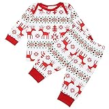 NiceYY クリスマス 子供服 パジャマ キッズ ルームウェア 上下セット トナカイ柄 ベビー服 長袖 幼児 女の子 男の子 ロンパース 綿 カバーオール ベビー 着ぐるみ 部屋着 (80cm)