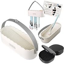 メッシュ乾燥ラックバスケット付きメイクアップブラシクリーニングマット パープル メッシュ乾燥ラックバスケット付きメイクアップブラシ