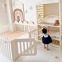 ベビーサークル ベージュ プラスチック製  （2セット販売有 最新モデル ベビーサークル 180*200cm 扉付き 2way 収納棚へ変身
