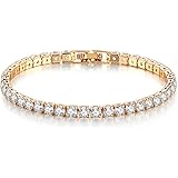 14K Gold Plated 4mm Cubic Zirconia Classic Tennis Bracelet for Women Wedding Jewelry Gift Size 6.5-7.5 Inch