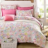 Cliab Paisley Bedding Pink Twin Girls Duvet Cover Set 100% Cotton 5 Pieces(fitted Sheet Included) [並