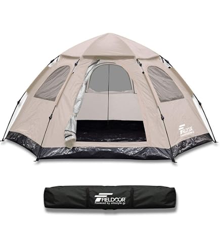 Amazon | FIELDOOR ワンタッチテント 4人用スクエアタイプ 幅200cm