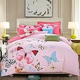 LELVA Butterfly Pattern Cotton Bedding Sets Bedding for Girls and Colorful Bedding, Queen King Size 