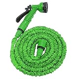 aufgehen ホース　伸びるホース　7パターン散水ノズル　二層構造　長さ5→15m伸びる　厚さ2mm (5→15m, グリーン)