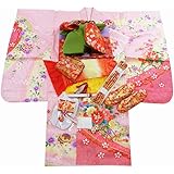 【さらさ】 7歳用 フルセット 正絹 絞り柄 絵羽 四ッ身着物 結び帯 大寸 箱せこセット ピンクの着物 7kk-88