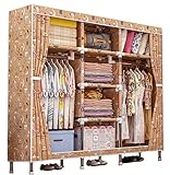 SUOERNUO カーテン式ワードローブ 　オックスフォードカバー付き　幅128*奥行き46*高168cm　極太25mmスチールボール　耐荷重抜群　 大容量衣類収納 目隠し 防塵　クローゼット (キャメル, 3列8段)