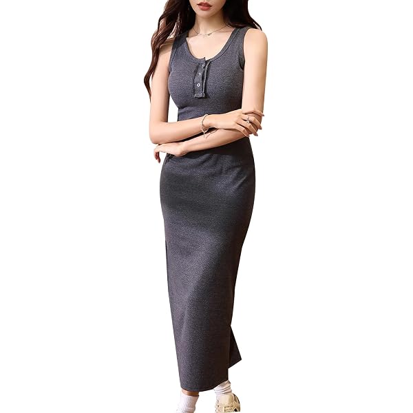 Amazon.co.jp: [DAYCLOSET] ノースリーブ ワンピース ロング リブ