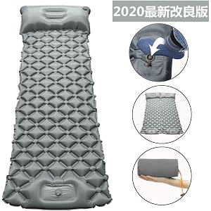 エアーマット キャンプマット【2020最新進化版】足踏み式 複数連結可能 テントマット 枕付き 折畳み式 エアーベッド 超軽量 TPU生地 防水防潮 山登り 花見 車中泊 テント泊 防災 キャンプ用品