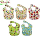 Ohbabyka5点セット ビブ お食事エプロン スタイ よだれかけ スーパービブ 防水 袖なし 保育園 ベビー用エプロン 給食 ポケット付き 赤ちゃん用エプロン 離乳食エプロン (SZY030506