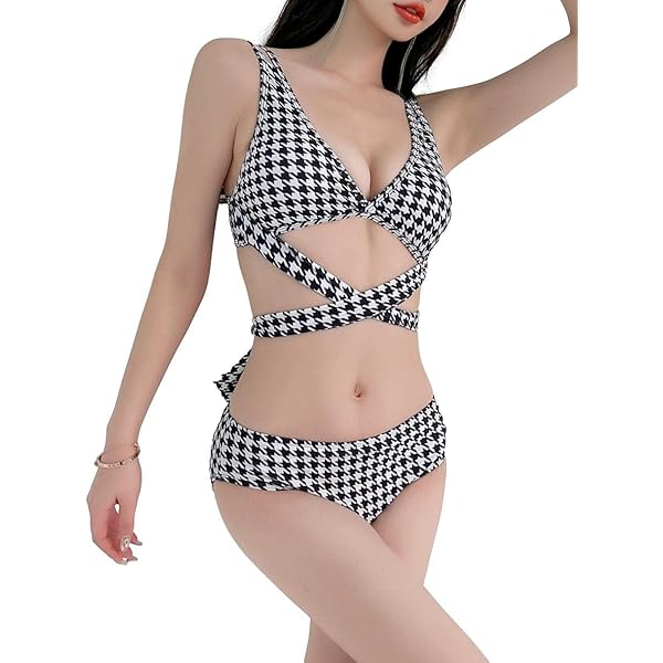 Amazon.co.jp: [Coicueci] 千鳥柄クロスビキニ 水着