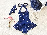 S&C Live 水着 子供 女の子 ヘアバンド付水着2点セット　プリンセス風　かわいいリボン付　かわいいドット柄　ハート柄幼稚園用　子供お誕生日プレゼント　出産お祝いプレゼント＃16119 (M, 