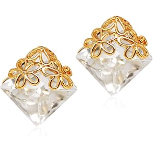 [ローアスポス] 四角 スクエア 型 ストーン イヤリング ソフト クリップ 式 レディース かわいい (クリア)