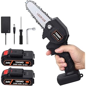 充電式チェーンソー 24V 小型チェーンソー 電動チェーンソー ちぇーんそー 木工切断 枝切り 伐採 薪作り 軽量 ポー…