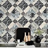 Blooming壁:モダンフェイク大理石テクスチャバスルームの壁壁画壁紙リビング、20.8 in * 32.8 Ft = 57 Sq Ft /ロール、Looks Real Up 。ブラック