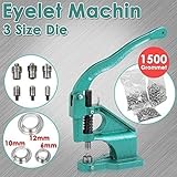 go2buy Heavy Duty 3 Die ( # 0 # 2 # 4 )グロメットマシンHand Eyelet押し穴パンチツールwith 1500シルバーグロメットEyelet