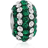 [Bling Jewelry] ティーンのための女性のための緑の白い縞模様の水晶スペーサーの魅力のビードはヨーロッパの魅力のブレスレットの中心 .925 のスターリング・シルバーに合います