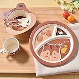 LanLan 5点/セットChildren Cartoonボウル食器セットキュートディッシュボウルマグスプーンフォークFeedingセット6ヶ月以上の赤ちゃん XJSJWJ-1026-LIW12
