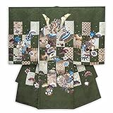 お宮参り 男の子の産着(初着) 正絹 「濃い抹茶 市松に兜」HBU779