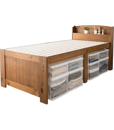 Amazon｜萩原 ベッド シングル すのこベッド ベッドフレーム 宮付き 高