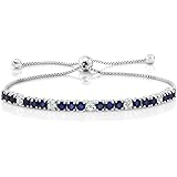 Sterling Silver Blue Sapphire and White Diamond Tennis Bracelet Jewelry for Women's 2.05 cttw Fully Adjustable Up to 9 Inch
