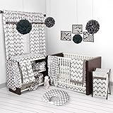 Bacati - Grey Ikat Chevron Muslin 10 Pc Crib Set Without Bumper Pad by Bacati