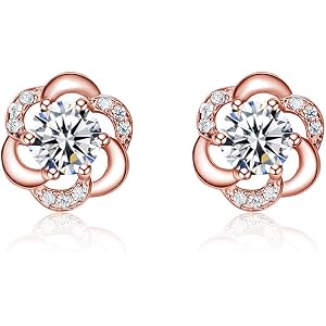 18金 ピアス レディース 人気 スワロフスキージルコニア採用 金属アレルギー対応 イヤリング 925純銀製 シンプル スタッド ピアス 専用ボックス付きLichika オリジナル 花 シリーズ ピアス(ピンクゴールド)