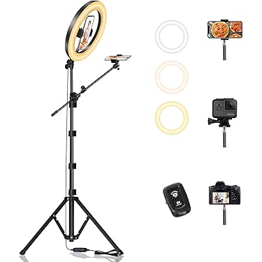 高感度　LEDリングライト　ロングスタンド付　スマホ用　⑩？　終 Amazon.co.jp: エレコム リングライト 撮影用ライト 三脚 スマホ 直径