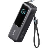 Anker Power Bank (25000mAh, Built-In & 巻取り式USB-Cケーブル) ブラック | モバイルバッテリー 大容量/PD対応/PSE技術基準適合/機内持ち込み可/ 165W出力/ 一体型ケーブル MacBook Wi